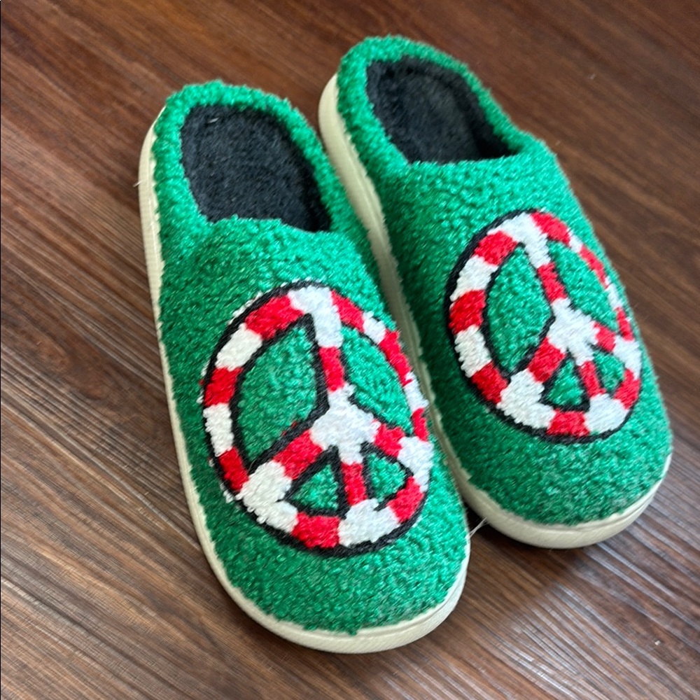 Green Peace Sign Slippers